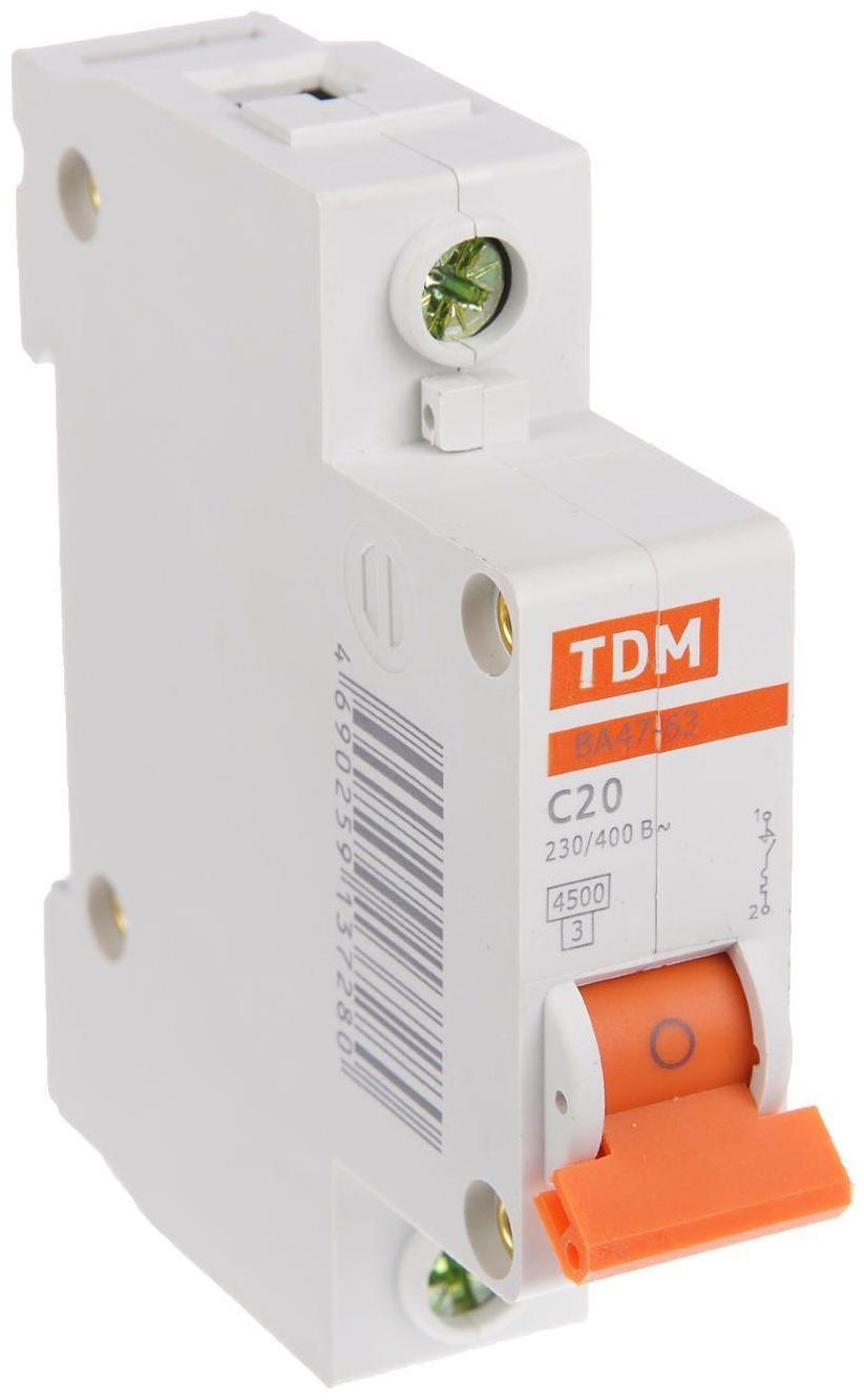 Выключатель автоматический TDM ВА47-63, 1п, 20 А, 4.5 кА
