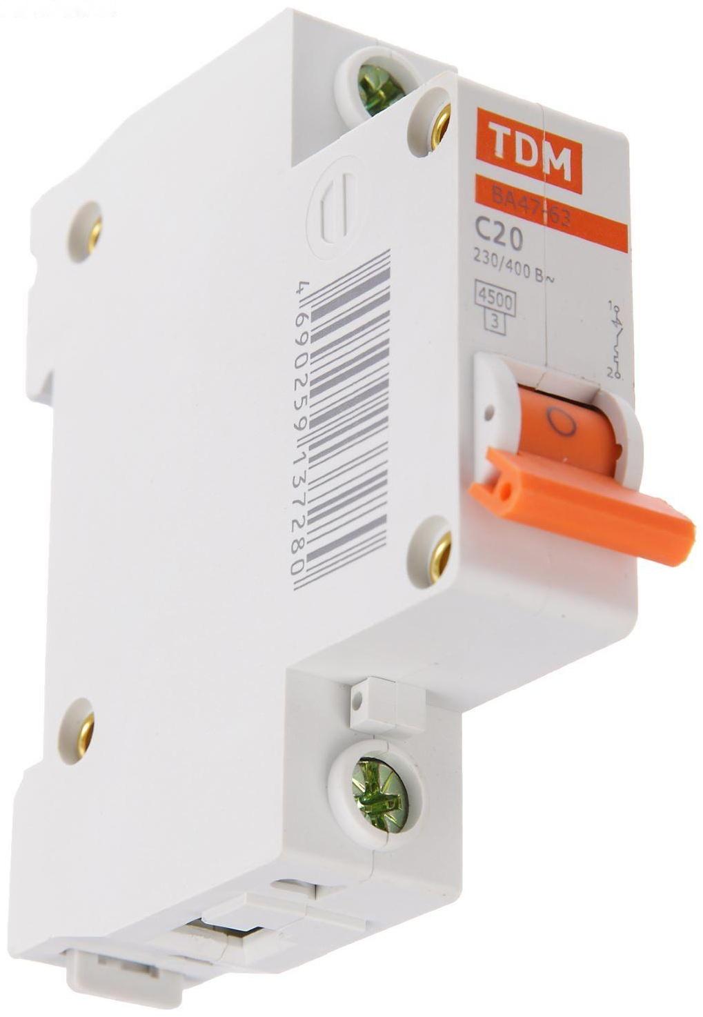 Выключатель автоматический TDM ВА47-63, 1п, 20 А, 4.5 кА