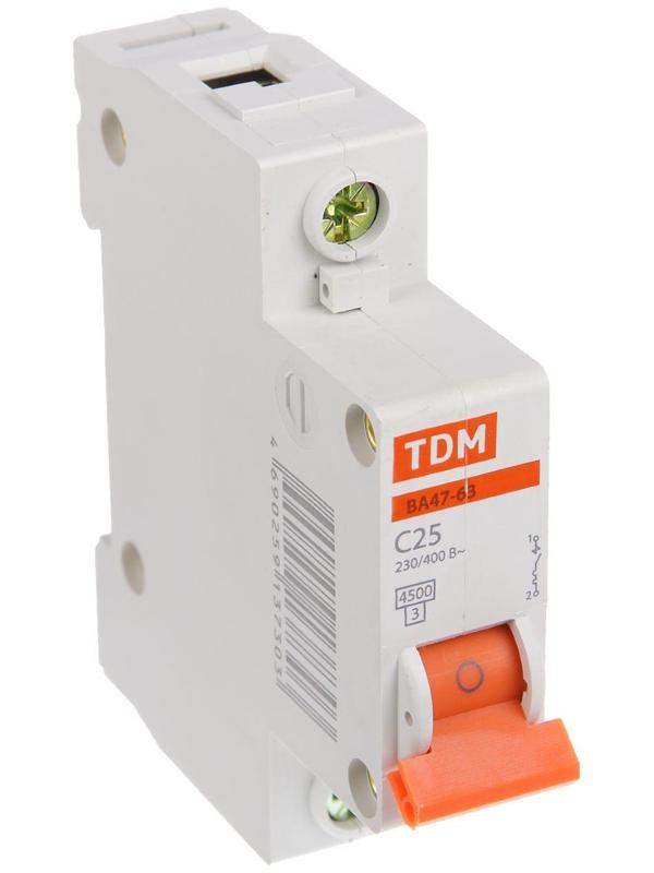 Выключатель автоматический TDM ВА47-63, 1п, 25 А, 4.5 кА