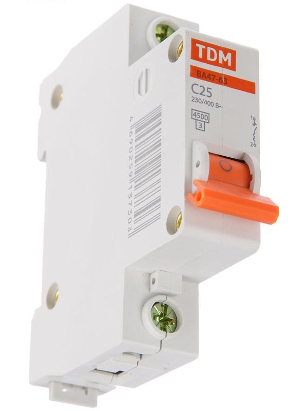 Выключатель автоматический TDM ВА47-63, 1п, 25 А, 4.5 кА