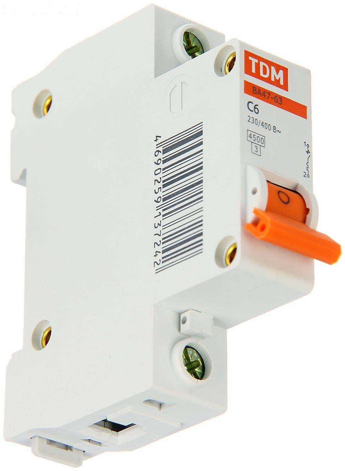 Выключатель автоматический TDM ВА47-63, 1п, 6 А, 4.5 кА