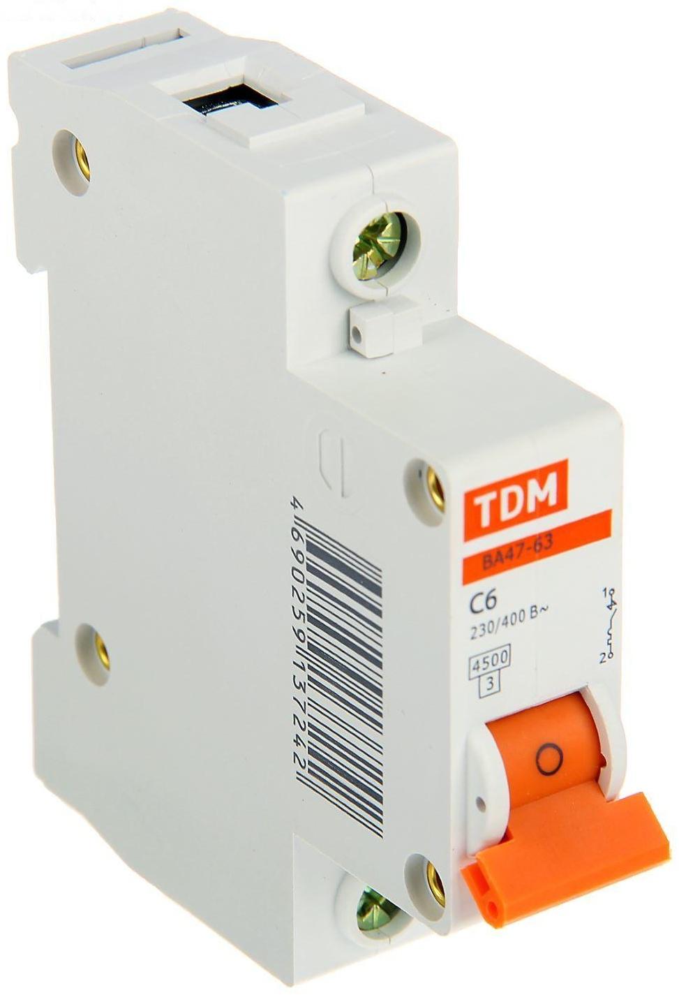 Выключатель автоматический TDM ВА47-63, 1п, 6 А, 4.5 кА