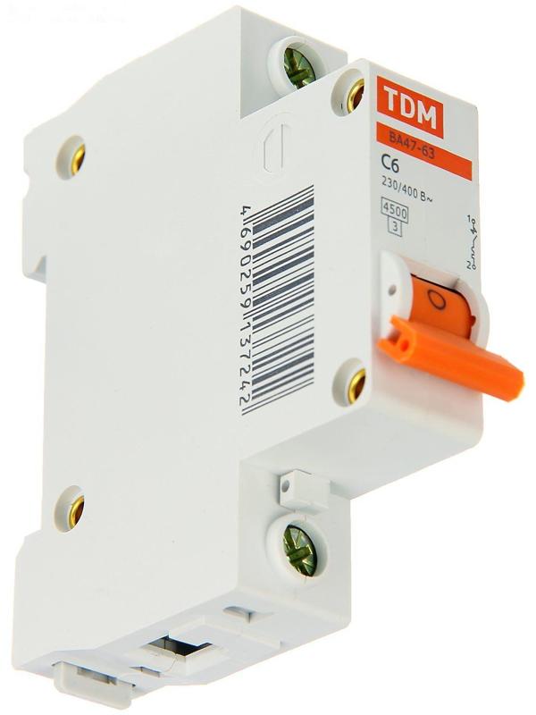 Выключатель автоматический TDM ВА47-63, 1п, 6 А, 4.5 кА