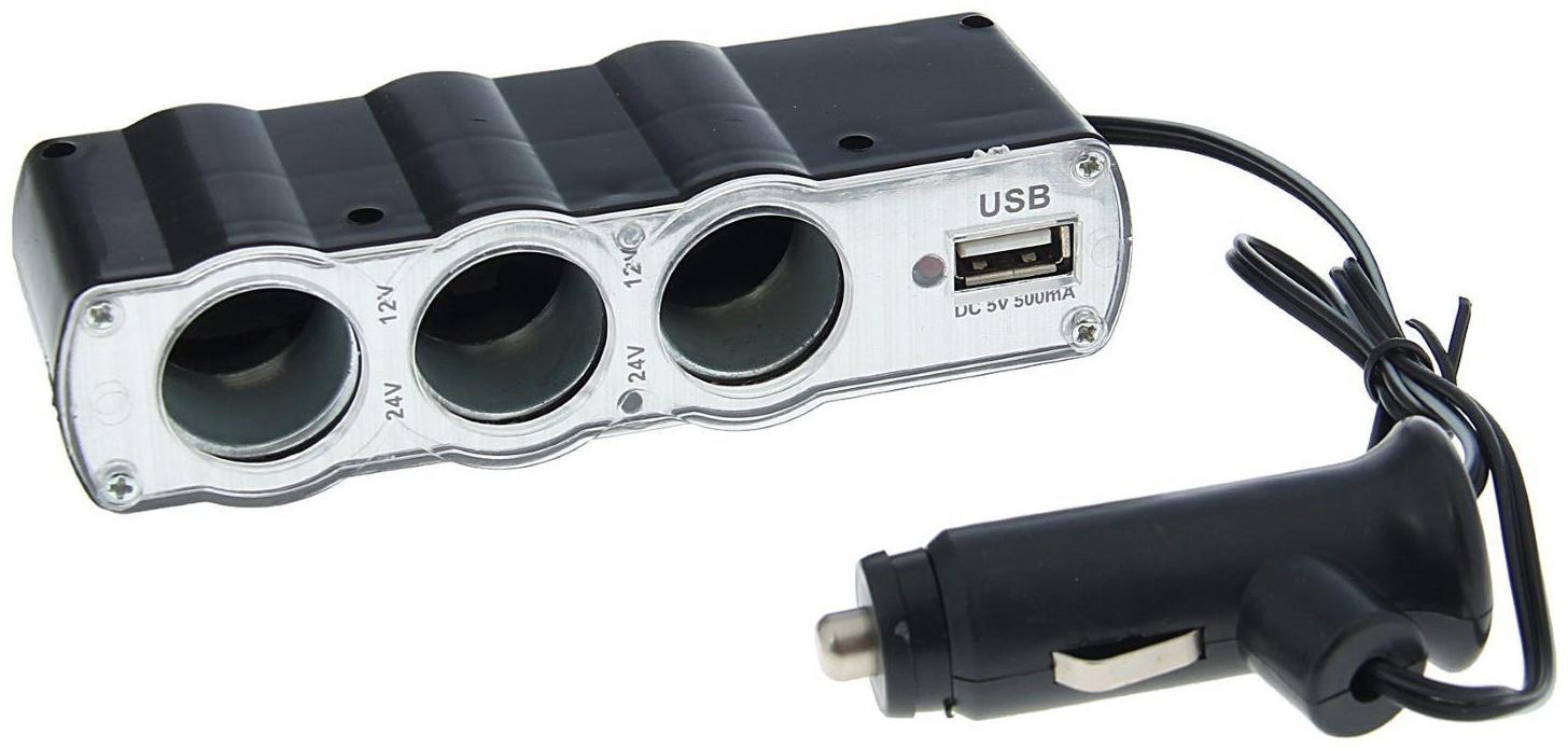 Разветвитель прикуривателя TORSO, 3 гнезда + USB, 12/24 В