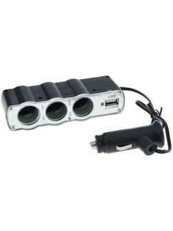 Разветвитель прикуривателя TORSO, 3 гнезда + USB, 12/24 В