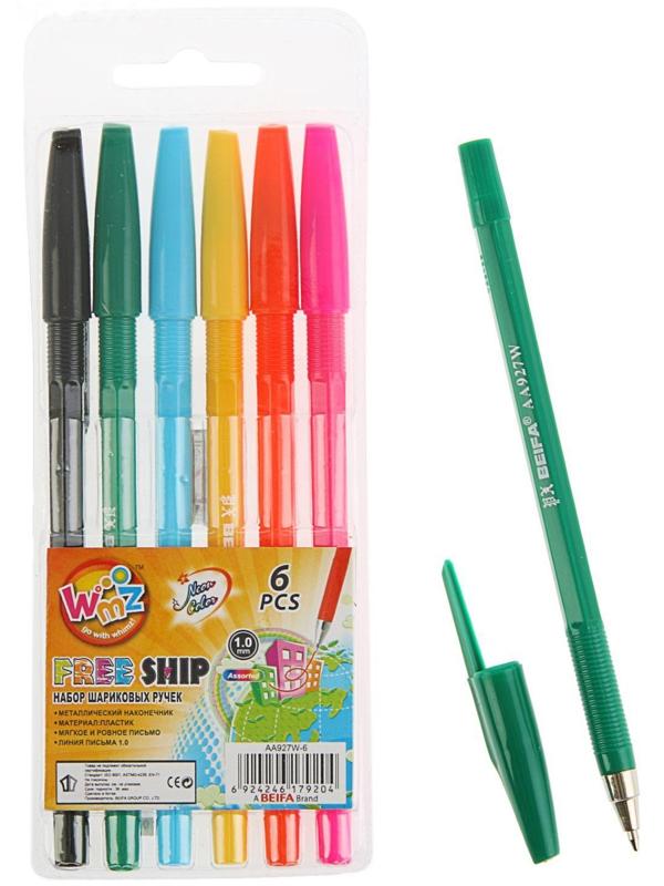 Набор ручек шариковых микс 6 цветов Beifa АА 927W-6 0.7