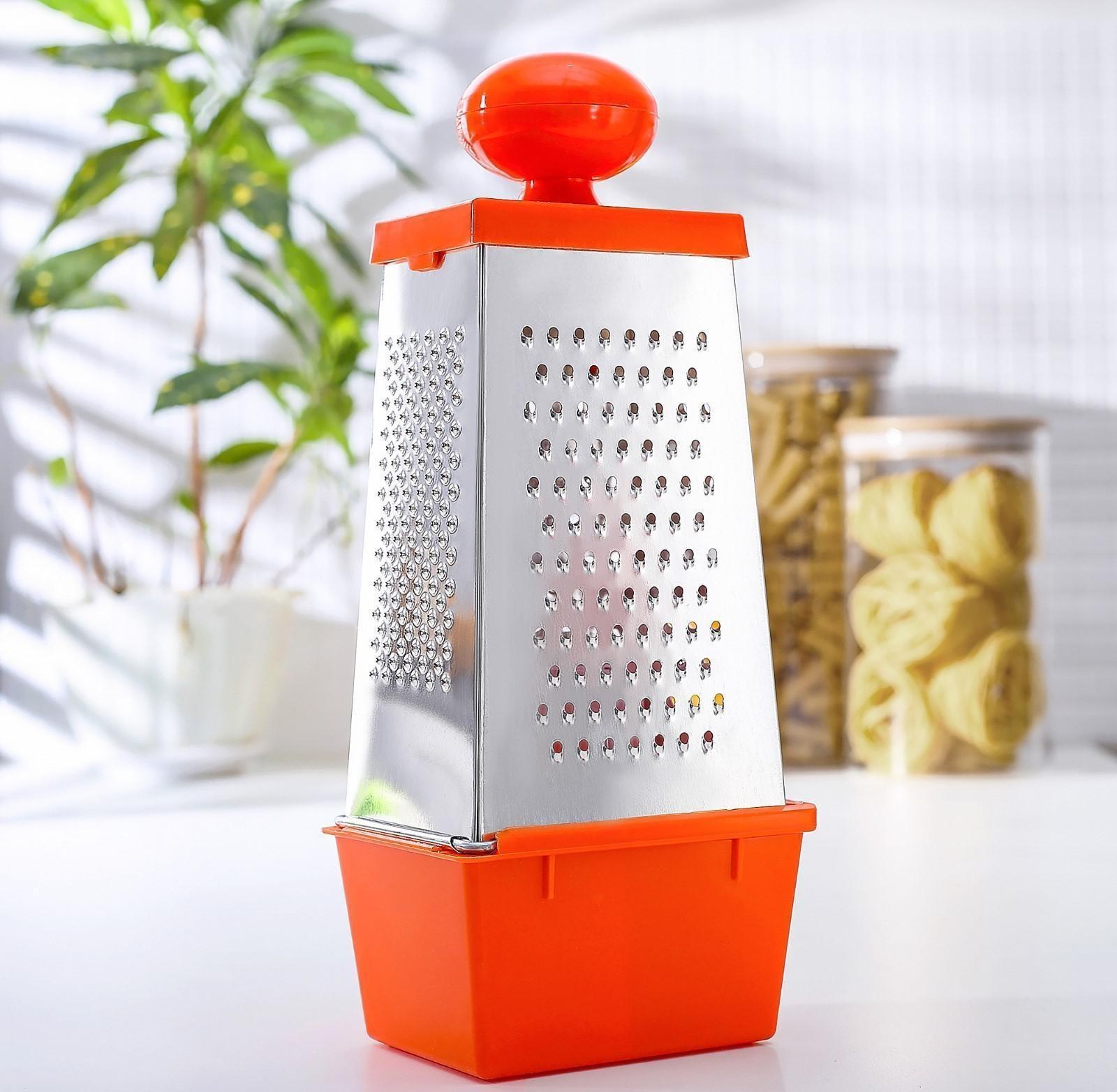 Тёрка Доляна «Комфорт», 4 грани, с контейнером 450 мл, ручка круглая, 28×12×9 см, цвет МИКС