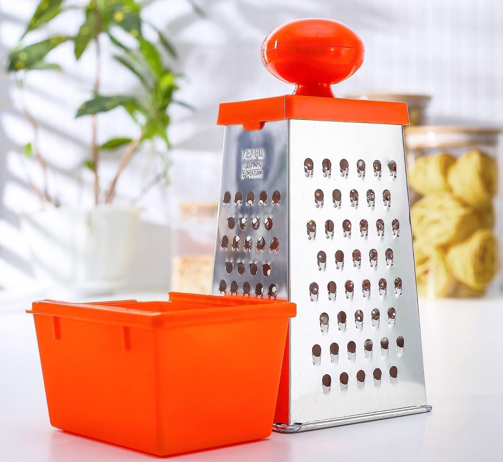 Тёрка Доляна «Комфорт», 4 грани, с контейнером 450 мл, ручка круглая, 28×12×9 см, цвет МИКС