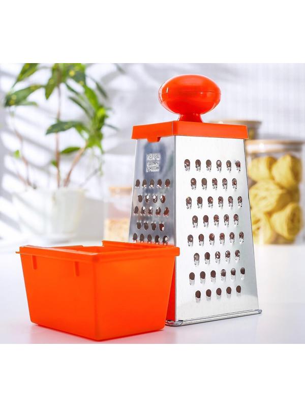 Тёрка Доляна «Комфорт», 4 грани, с контейнером 450 мл, ручка круглая, 28×12×9 см, цвет МИКС