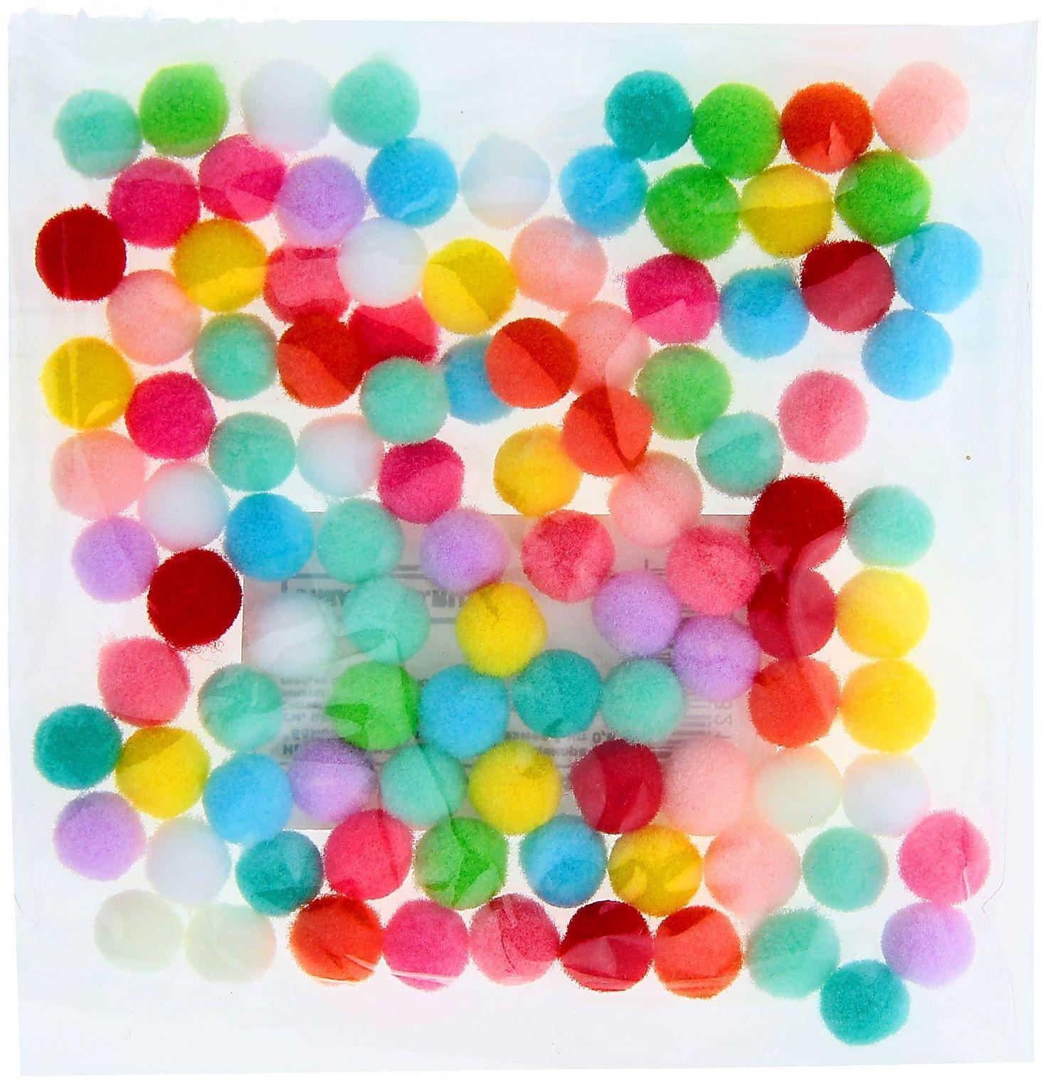 Набор текстильных деталей для декора «Бомбошки» 100 шт. набор, размер 1 шт. 0,6 см, цвет МИКС