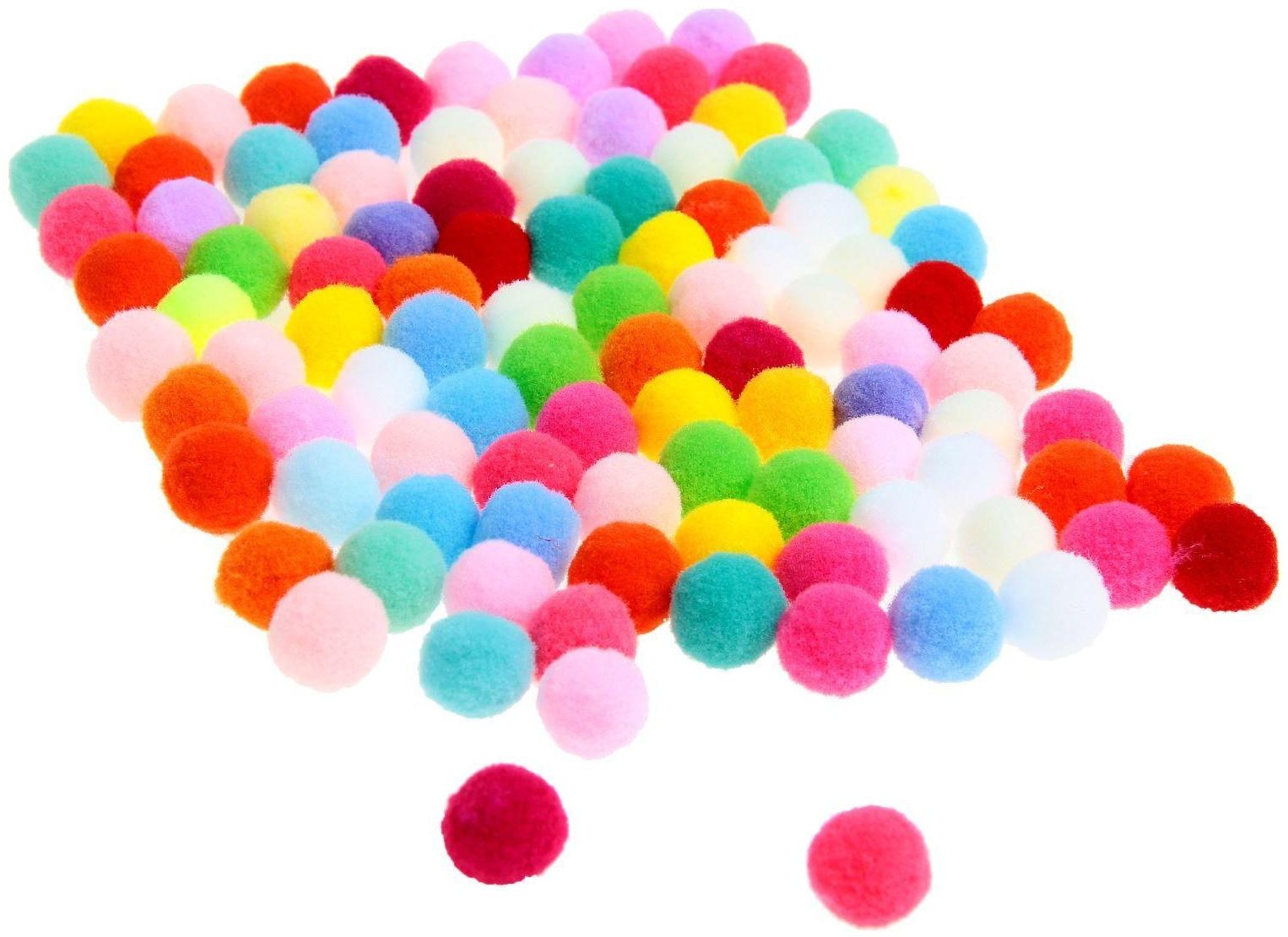 Набор текстильных деталей для декора «Бомбошки» 100 шт. набор, размер 1 шт. 1,2 см, цвета МИКС