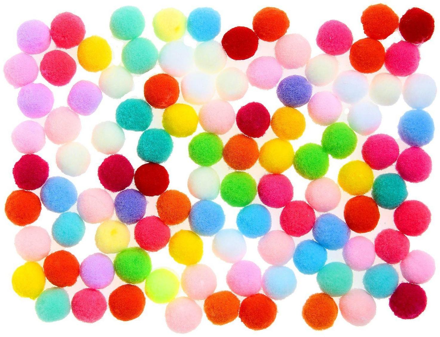 Набор текстильных деталей для декора «Бомбошки» 100 шт. набор, размер 1 шт. 1,2 см, цвета МИКС