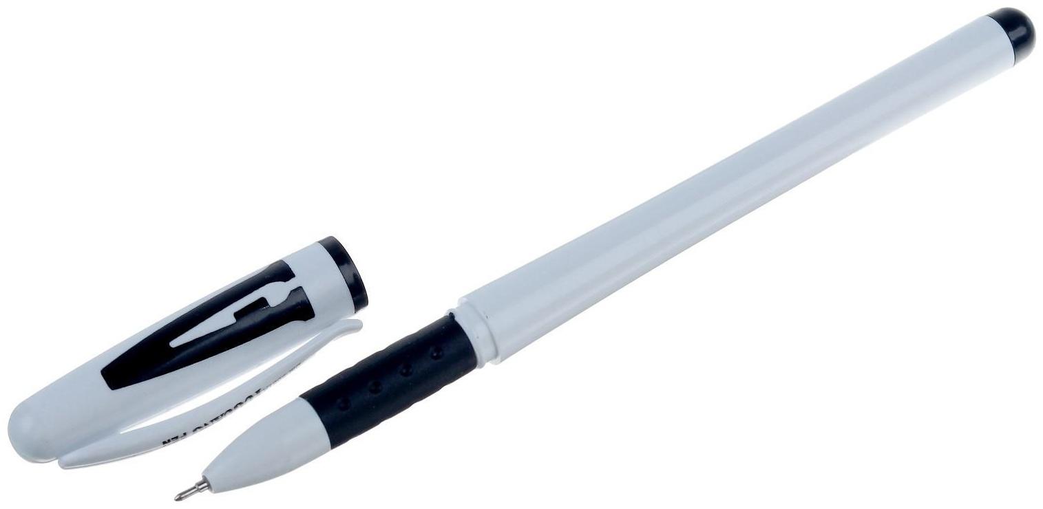 Ручка гелевая, 0.5 мм, чёрный, корпус белый, с резиновым держателем