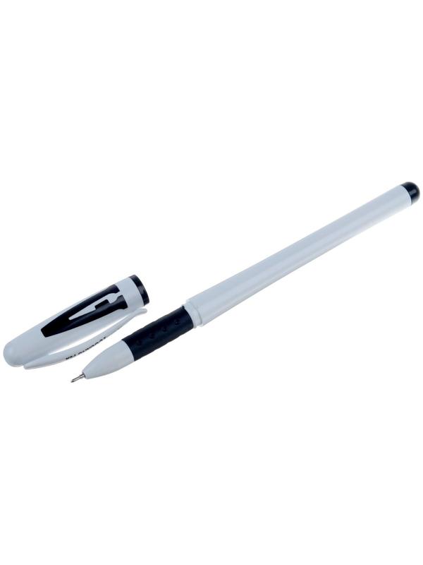 Ручка гелевая, 0.5 мм, чёрный, корпус белый, с резиновым держателем