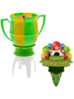 Свеча музыкальная в торт футбольный кубок « С днем рождения»