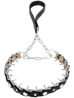 Ошейник строгий проволочный Зооник, сварная цепь и кожа, с ручкой, 3 см, ОШ 23-30 см, микс