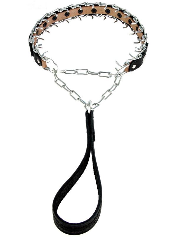 Ошейник строгий проволочный Зооник, сварная цепь и кожа, с ручкой, 3 см, ОШ 23-30 см, микс