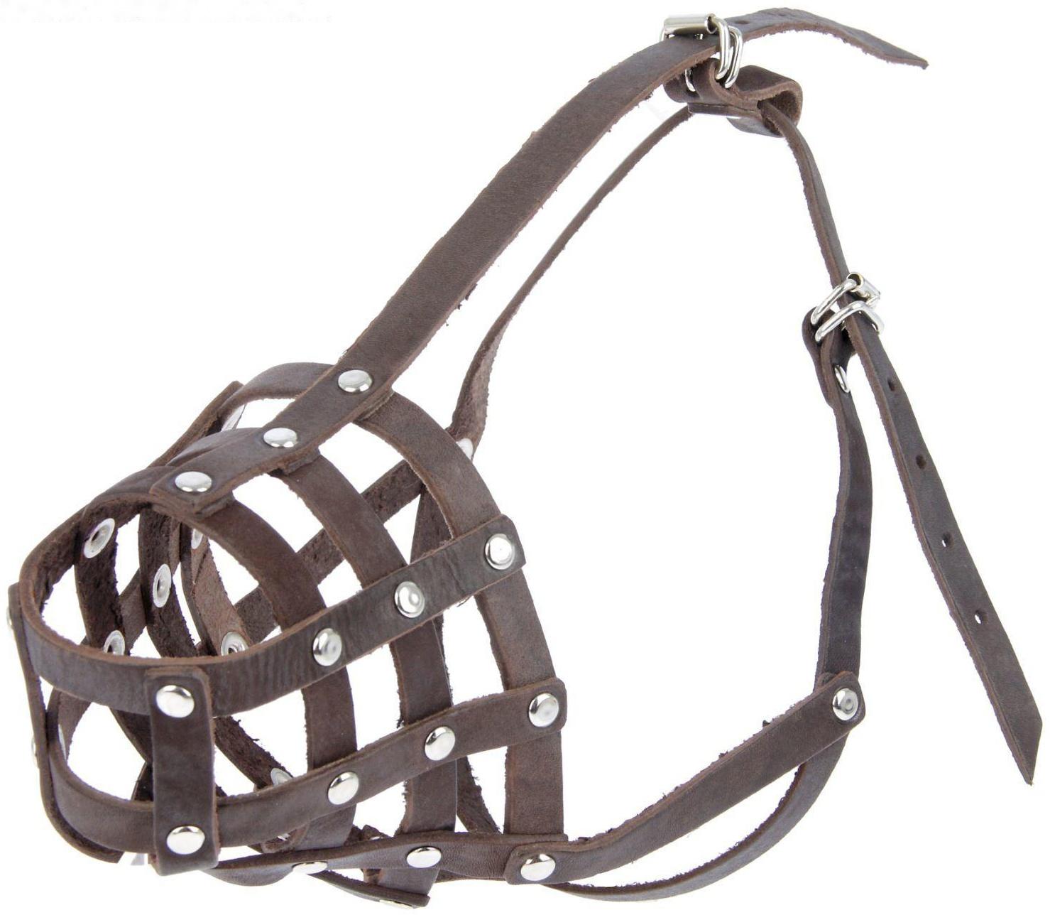 Намордник кожаный Зооник №4 (длина по носу 9,5 см, обхват морды 31 см), микс