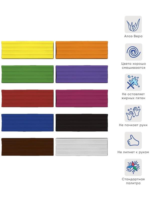 Пластилин 10 цветов, 180 г, ErichKrause ArtBerry, премиум, с алоэ вера, со стеком, индивидуальная упаковка брусков, в картонной упаковке