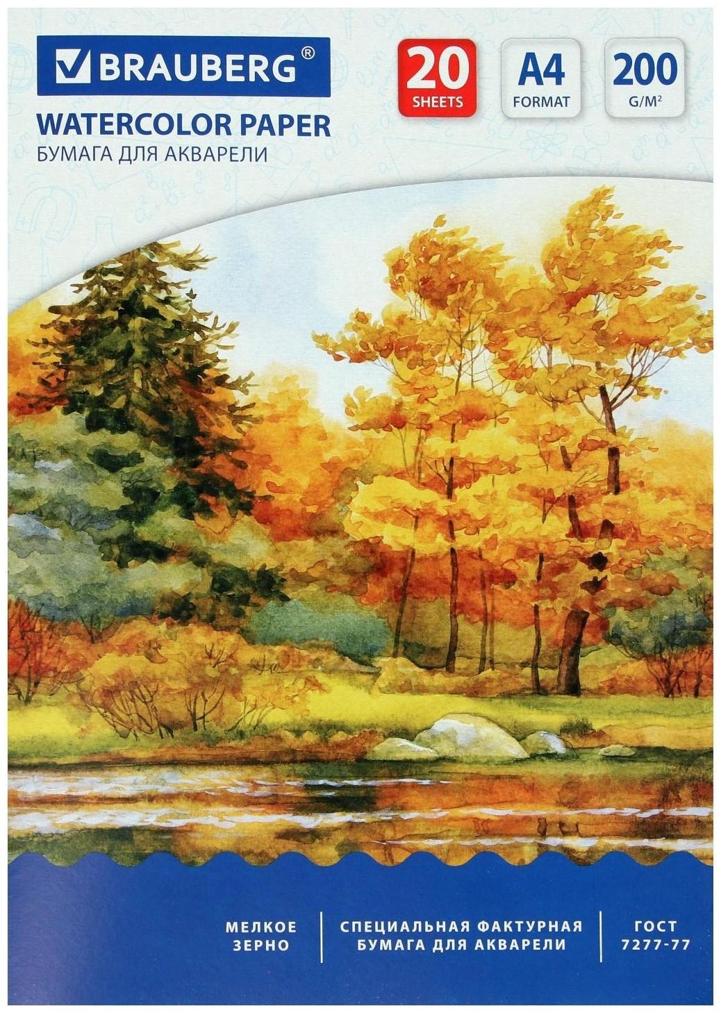 Папка для акварели А4, 210 х 297 мм, 20 листов, блок 200 г/м2, бумага по ГОСТ 7277-77