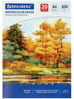 Папка для акварели А4, 210 х 297 мм, 20 листов, блок 200 г/м2, бумага по ГОСТ 7277-77