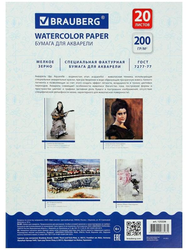 Папка для акварели А4, 210 х 297 мм, 20 листов, блок 200 г/м2, бумага по ГОСТ 7277-77