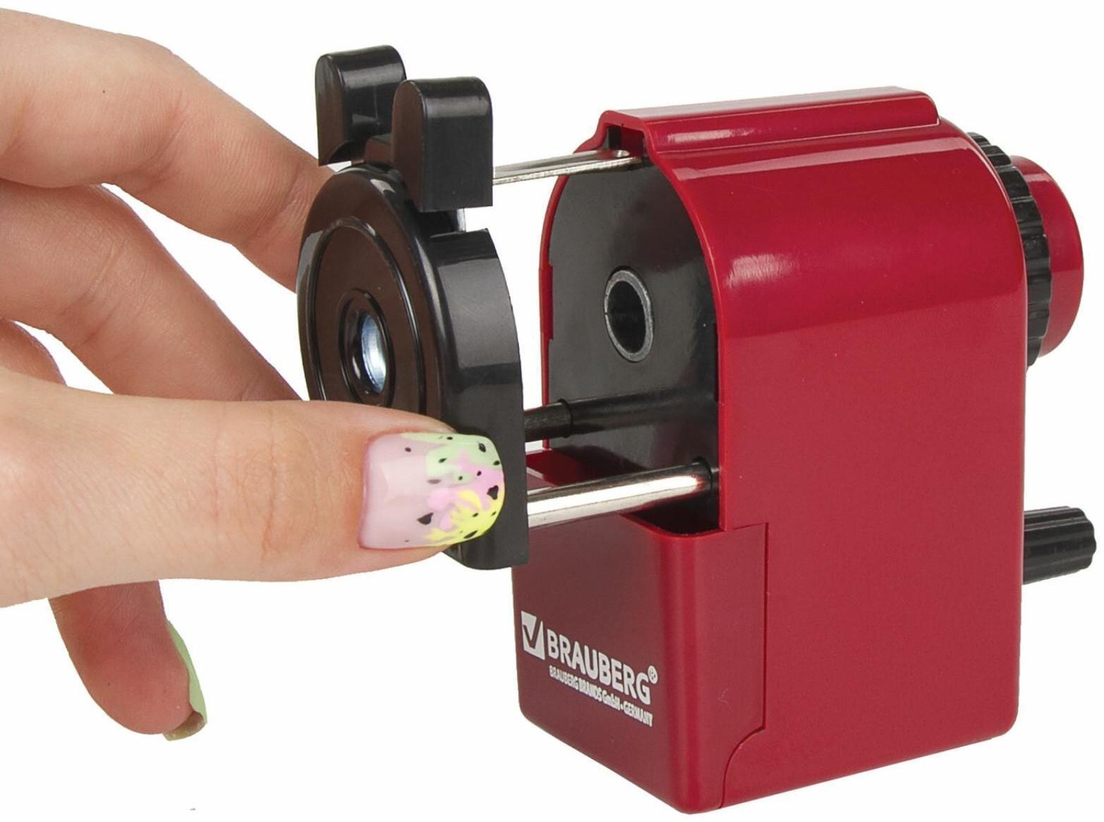 Точилка механическая BRAUBERG, чёрный/бордовый