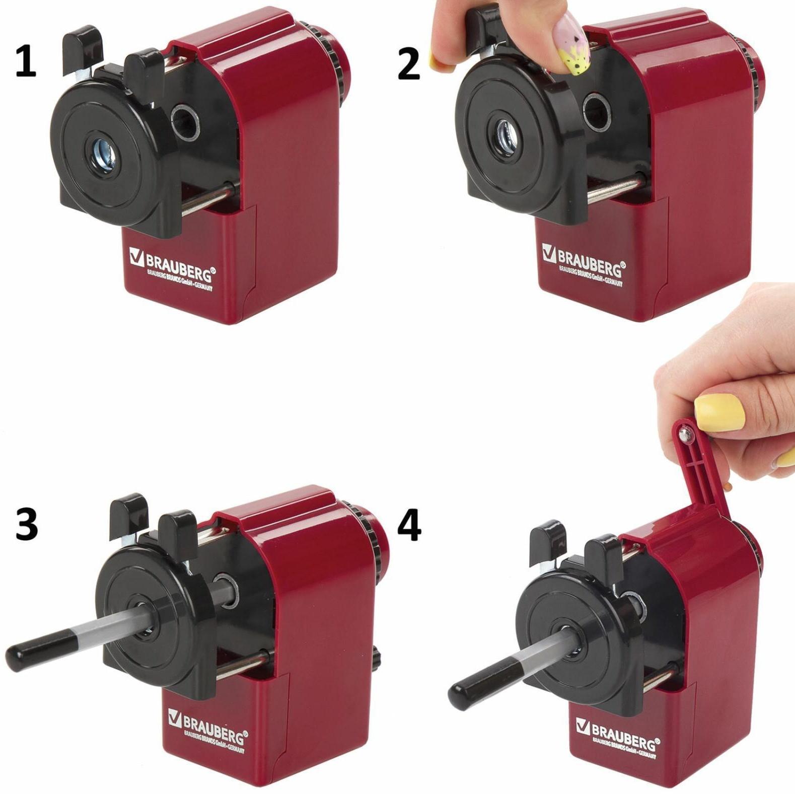 Точилка механическая BRAUBERG, чёрный/бордовый
