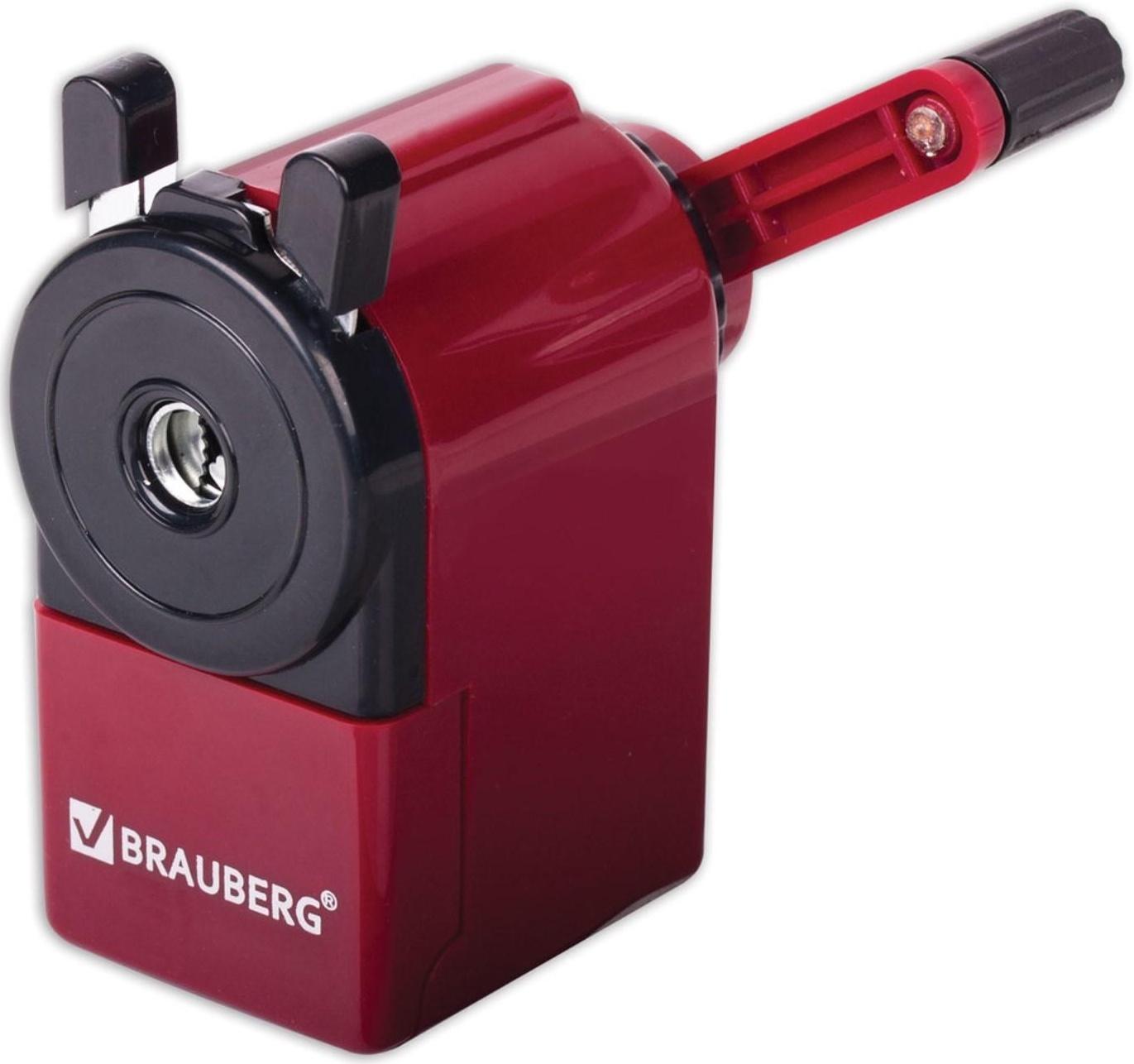 Точилка механическая BRAUBERG, чёрный/бордовый