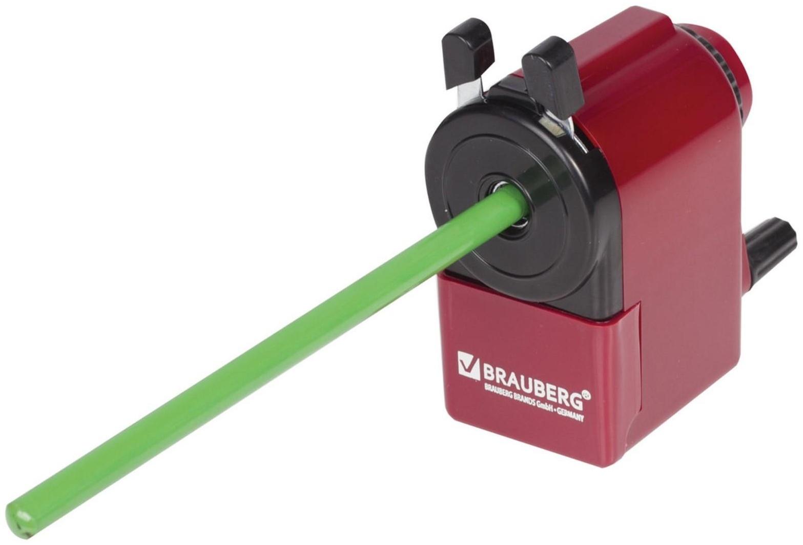 Точилка механическая BRAUBERG, чёрный/бордовый