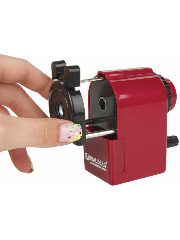 Точилка механическая BRAUBERG, чёрный/бордовый