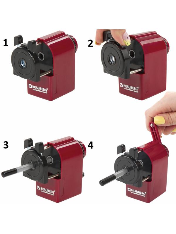 Точилка механическая BRAUBERG, чёрный/бордовый
