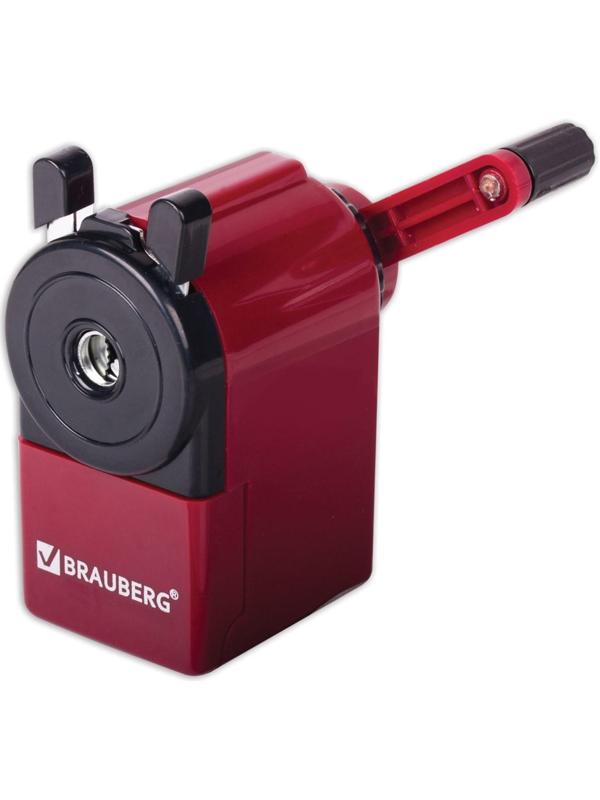 Точилка механическая BRAUBERG, чёрный/бордовый