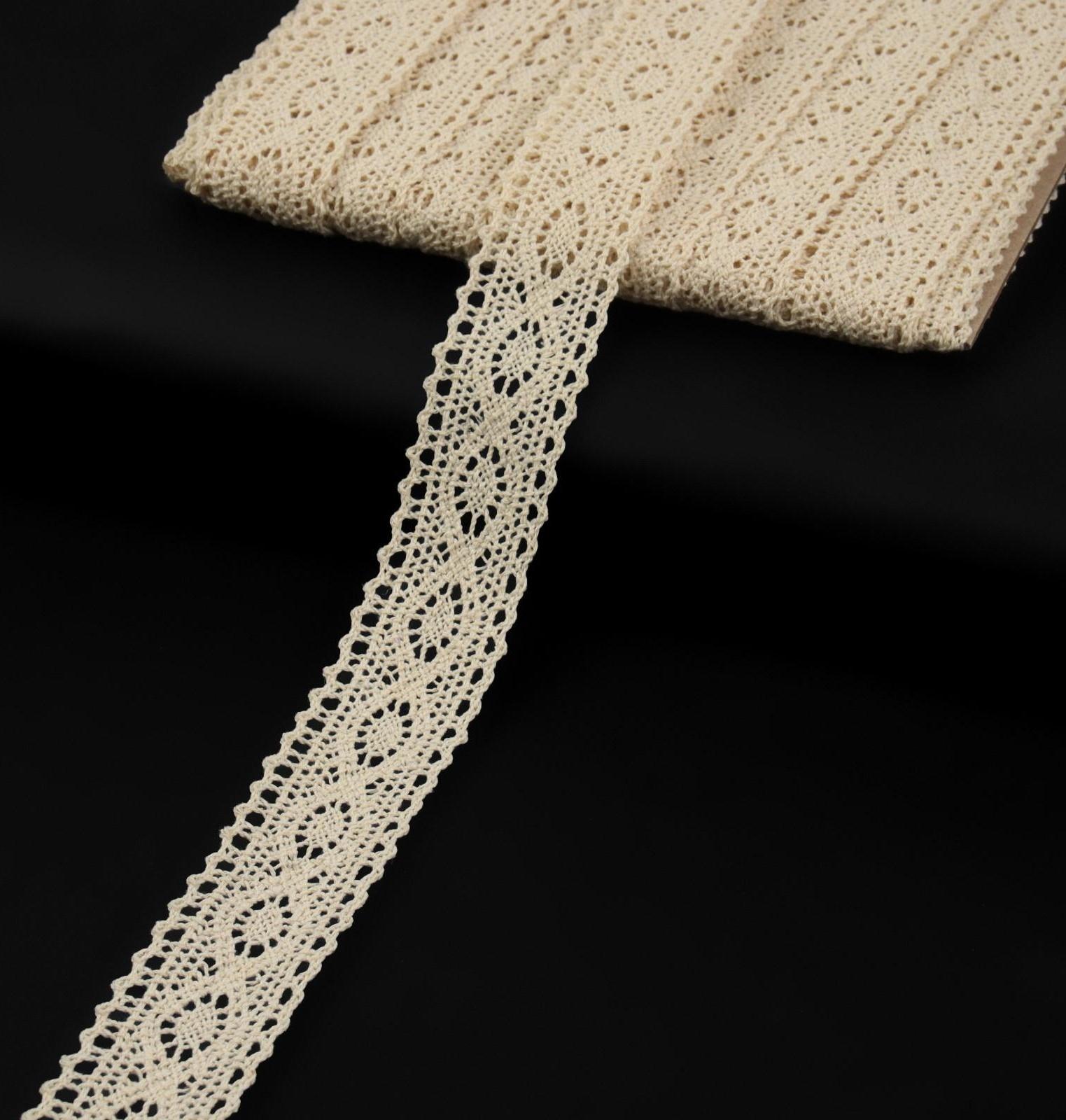 Кружево вязаное, 25 мм × 15 ± 1 м, цвет бежевый
