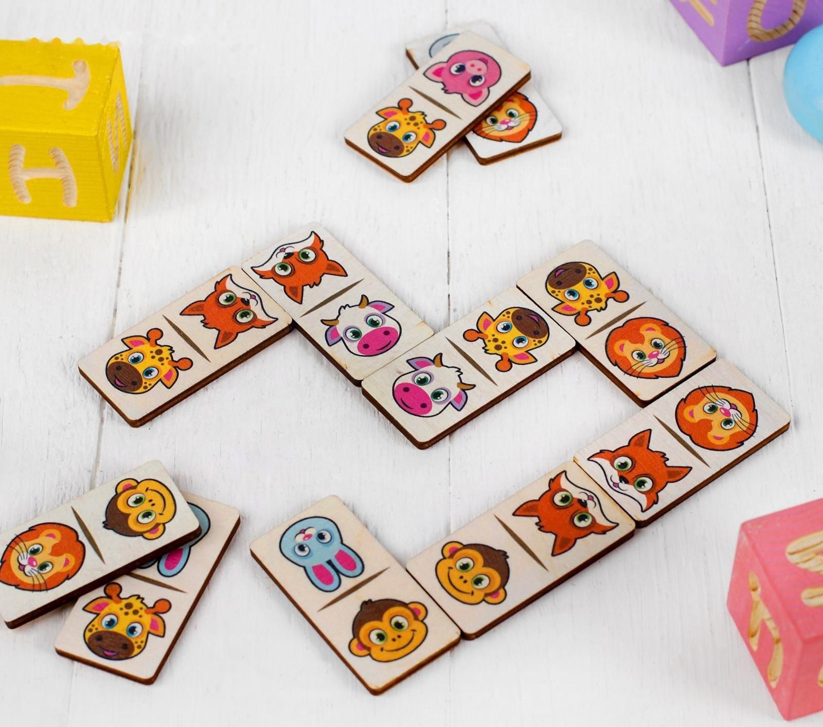 Домино «Животные»,28 элементов, размер плашки: 3х6х0.4 см