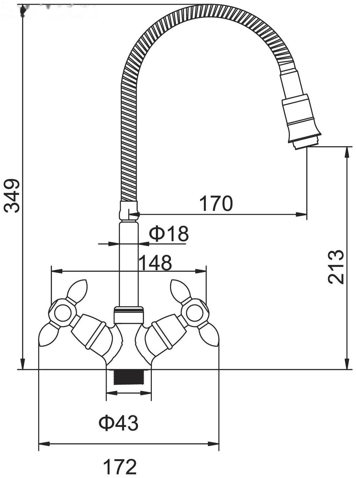 Смеситель для кухни Accoona A4882N, двухрычажный, с гибким изливом, красный/хром