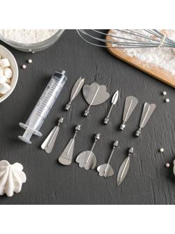 Набор форм для моделирования кондитерских украшений, шприц, 10 насадок, МИКС