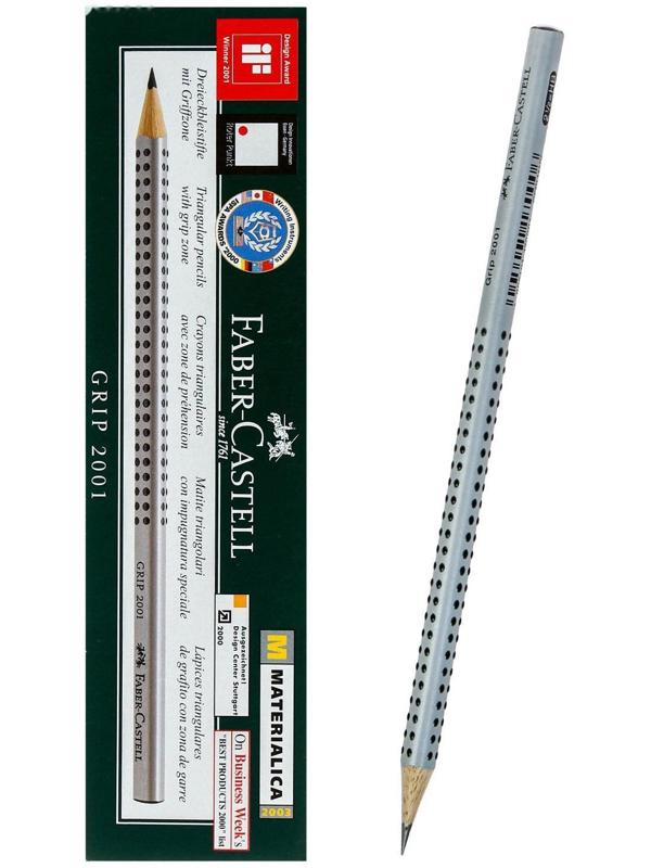 Карандаш чёрнографитный Faber-Castell Grip 2001 HB профессиональный, трёхгранный корпус, массажные шашечки, ЦЕНА ЗА 1 ШТУКУ