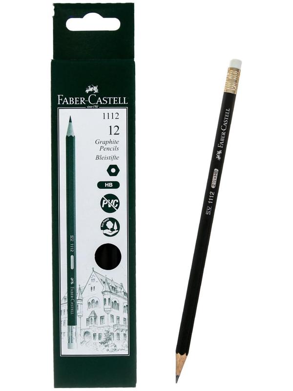Карандаш чёрнографитный Faber-Castell HB 1112 с ластиком, чёрный