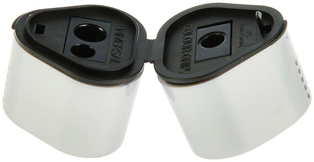 Точилка 3 отверстия с контейнером Faber-Castell TRIO Grip 2001 для стандартных, трёхгранных и Maxi карандашей, серая