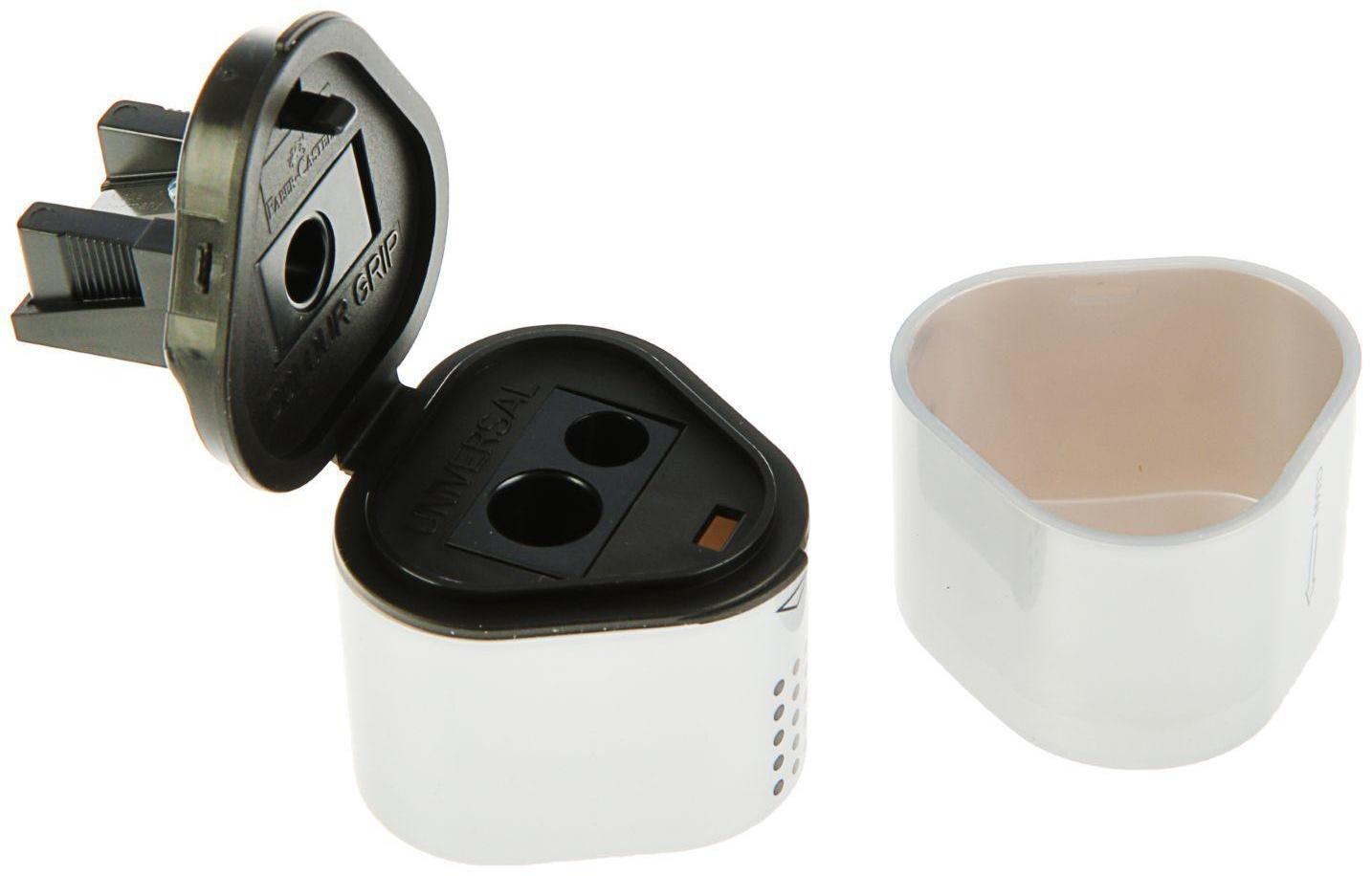 Точилка 3 отверстия с контейнером Faber-Castell TRIO Grip 2001 для стандартных, трёхгранных и Maxi карандашей, серая