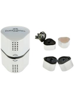 Точилка 3 отверстия с контейнером Faber-Castell TRIO Grip 2001 для стандартных, трёхгранных и Maxi карандашей, серая