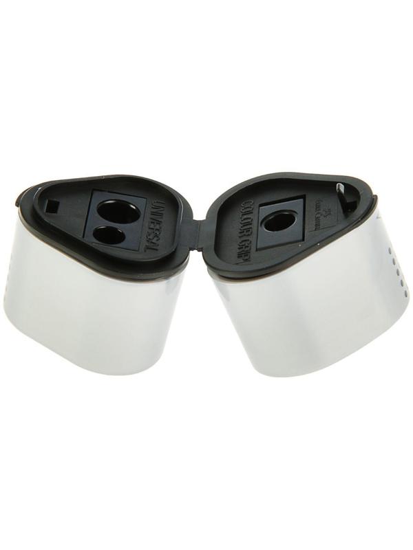 Точилка 3 отверстия с контейнером Faber-Castell TRIO Grip 2001 для стандартных, трёхгранных и Maxi карандашей, серая