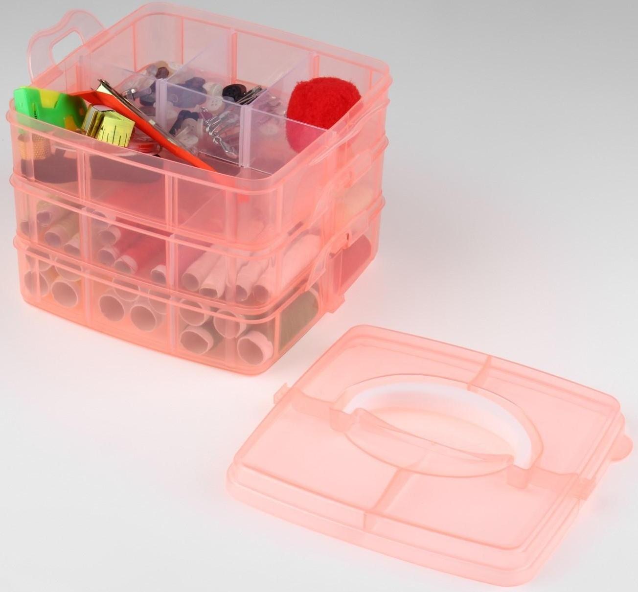 Швейный набор, 75 предметов, в трёхъярусном боксе, 16 × 15 × 12,5 см, цвет МИКС