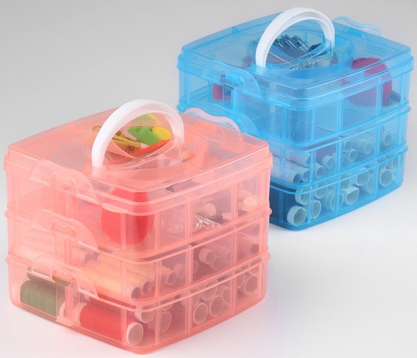 Швейный набор, 75 предметов, в трёхъярусном боксе, 16 × 15 × 12,5 см, цвет МИКС