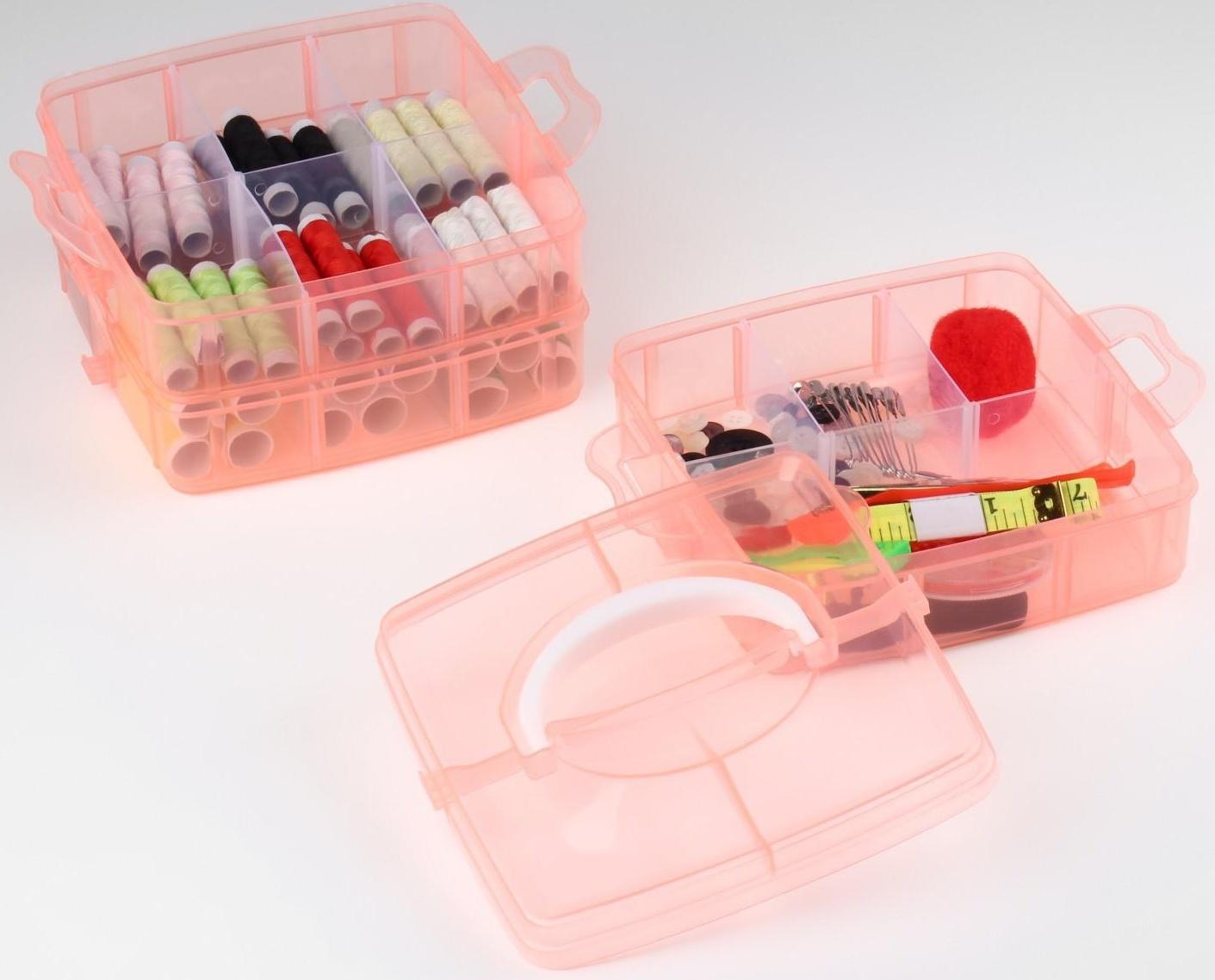 Швейный набор, 75 предметов, в трёхъярусном боксе, 16 × 15 × 12,5 см, цвет МИКС