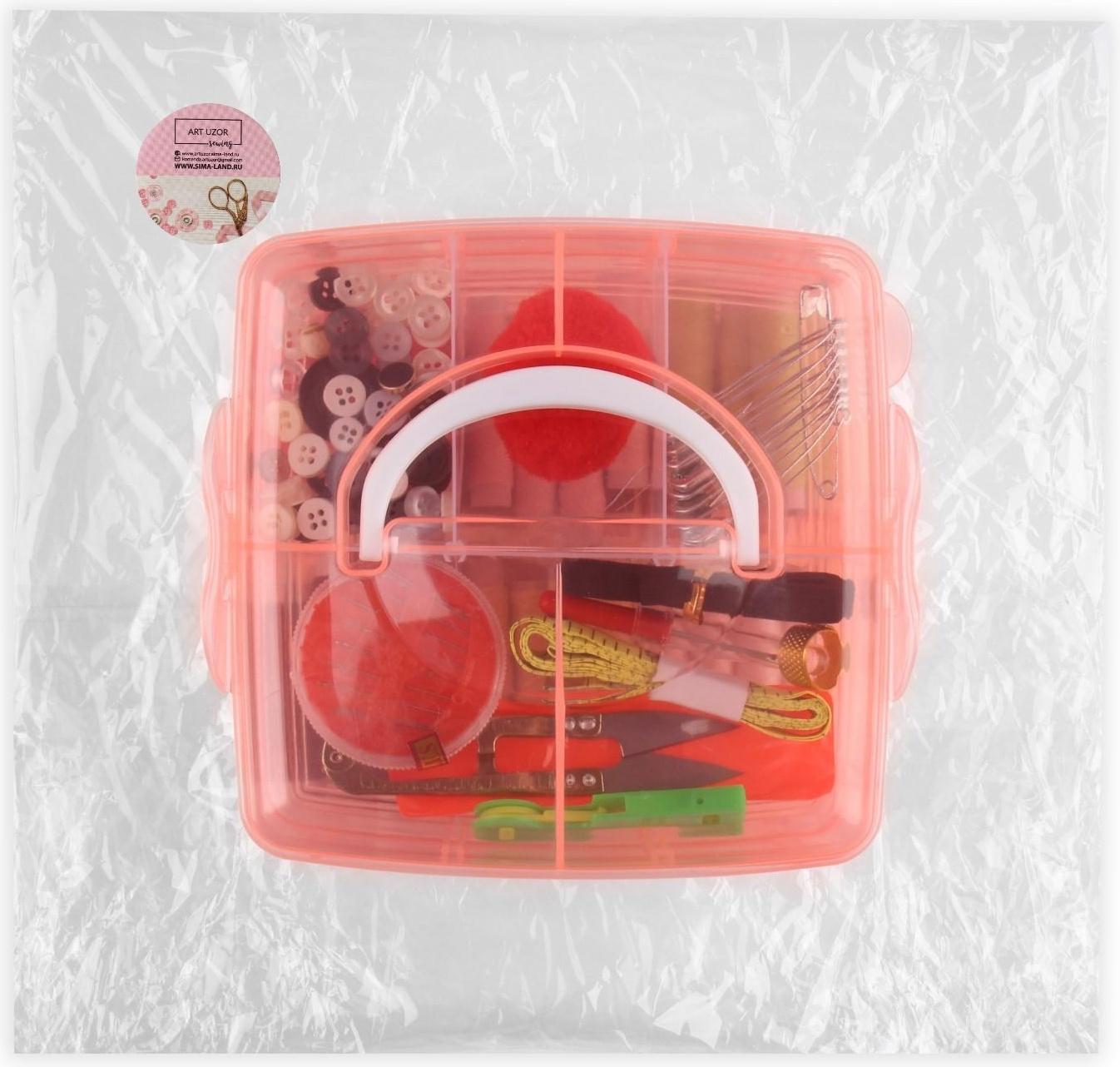 Швейный набор, 75 предметов, в трёхъярусном боксе, 16 × 15 × 12,5 см, цвет МИКС
