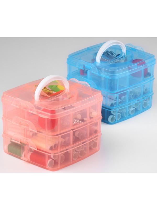 Швейный набор, 75 предметов, в трёхъярусном боксе, 16 × 15 × 12,5 см, цвет МИКС