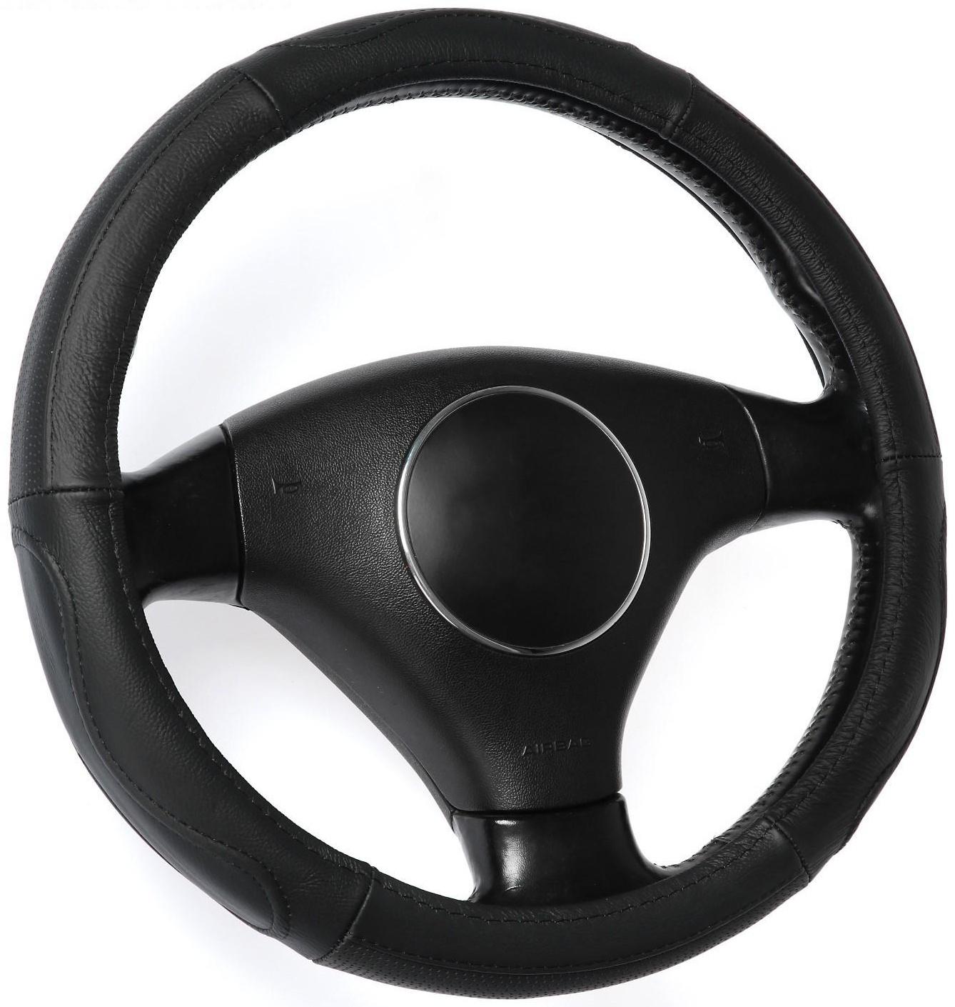 Оплетка TORSO, натуральная кожа, размер 38 см, перфорированная вставка, черный