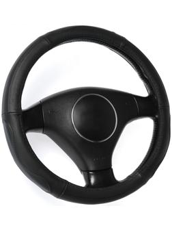 Оплетка TORSO, натуральная кожа, размер 38 см, перфорированная вставка, черный